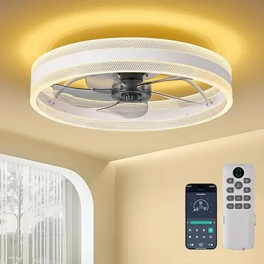 20″ Ceiling Fan with Light 4000LM 50cm Remote & App Control Flush Mount 6 Speeds Dimmable Low Profile 3 Colours Reversible