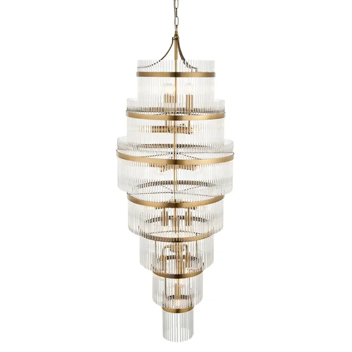 21 Light Tiered Pendant in Antique Brass with Clear Glass Rods (0711MAR112793)