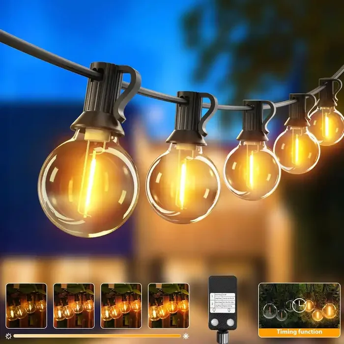 23M Outdoor Festoon Lights Mains Powered – 33 G40 LED Bulbs – Timer & Dimmable Waterproof Garden String Lights