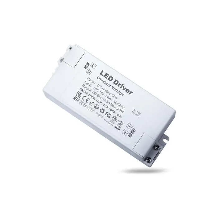 24V 60W LED Driver Power Supply Transformer – Constant Voltage 2.5A, Non-Dimmable Adapter for LED Strip Light, Downlight, Cabinet , Display, Bulbs – IP44 Rated