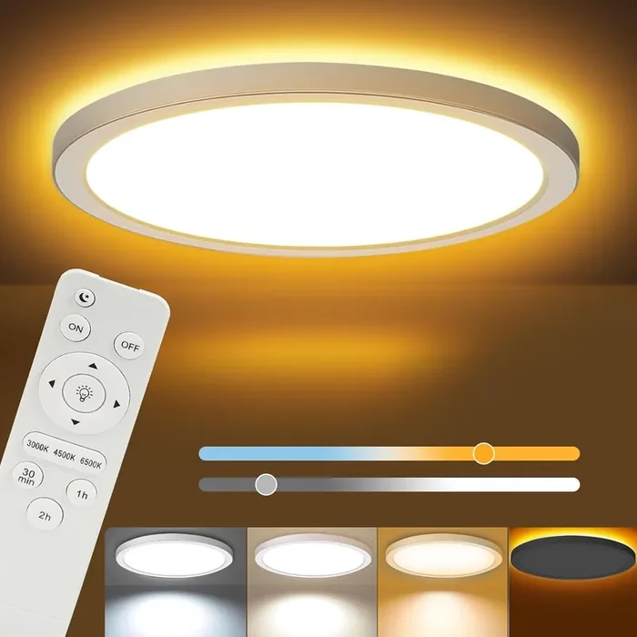24W Dimmable LED Ceiling Light – Remote Control with Night Light & Timer – Adjustable 3000K-6500K – Round Flush Mount