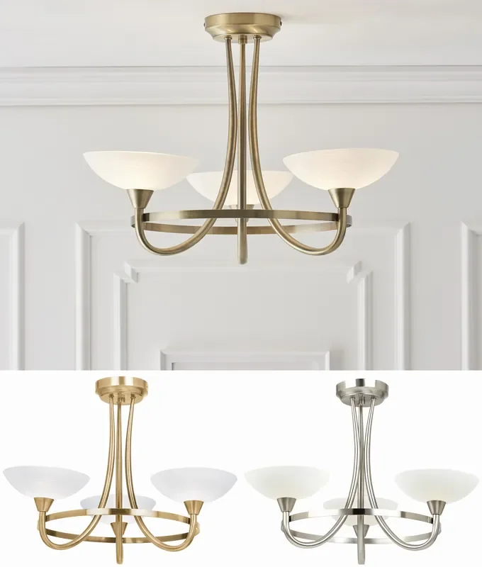 3 Lamp Semi Flush Ceiling Light – Matt White Glass Shades