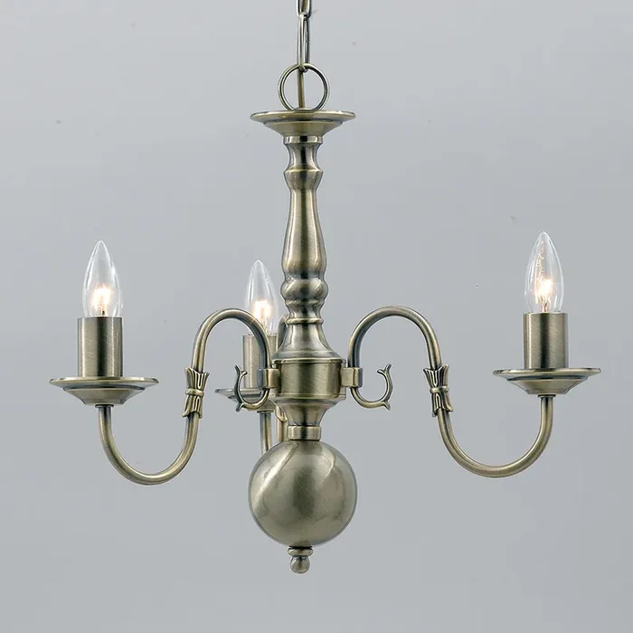 3 Light Antique Brass Chandelier (0268FLE03AB)