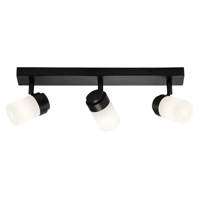 3 Light Bathroom Spotlight Bar Frosted Glass and Matt Black IP44 (1435BA02B3MB)
