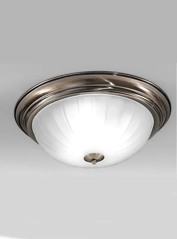3 Light Bronze Round with Ribbed Acid Glass Flush Ceiling Light