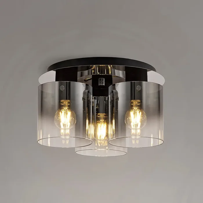 3 Light Ceiling Flush, Black / Smoke Fade Glass (1230CHE36C)