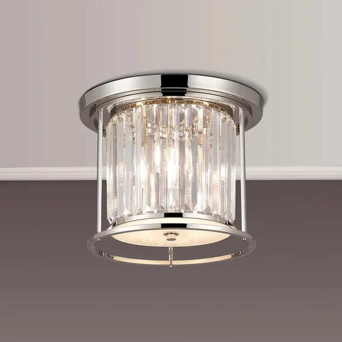 3 Light Ceiling Flush in Polished Nickel with Clear Crystal – IP44 (1230CHA63PN)