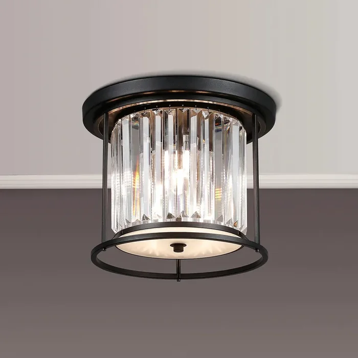 3 Light Ceiling Flush in Satin Black with Clear Crystal – IP44 (1230CHA63BL)