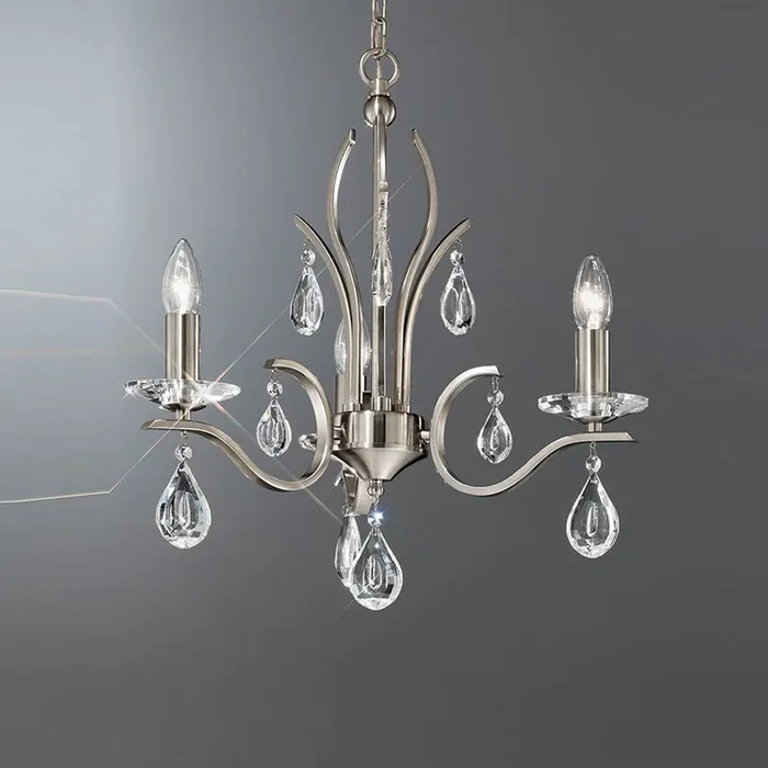 3 Light Chandelier in Satin Nickel with crystal glass droplets (0194WILFL22983)