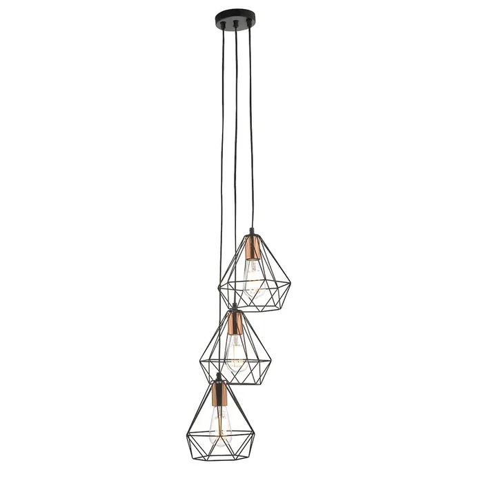 3 Light Cluster Pendant Black & Copper (018DEY0322)