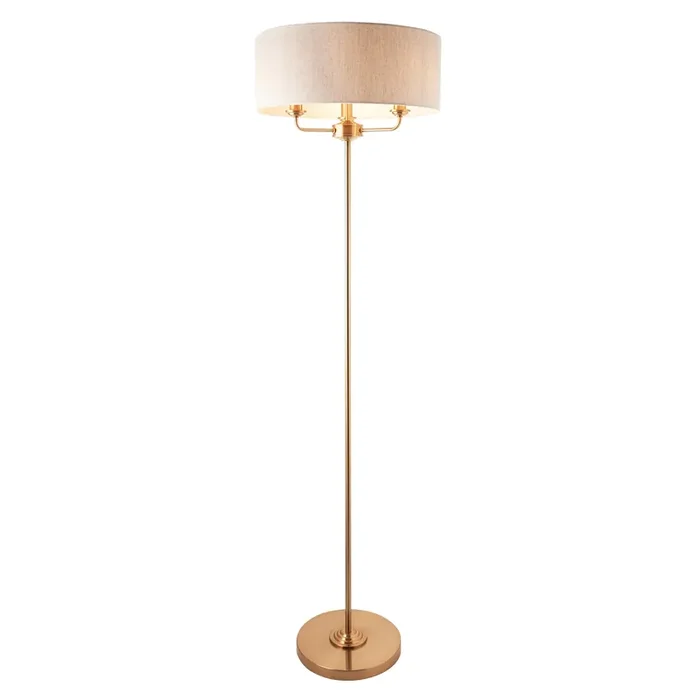 3 Light Floor Lamp – Vintage Brass with Natural Shade (0711HIG110724)