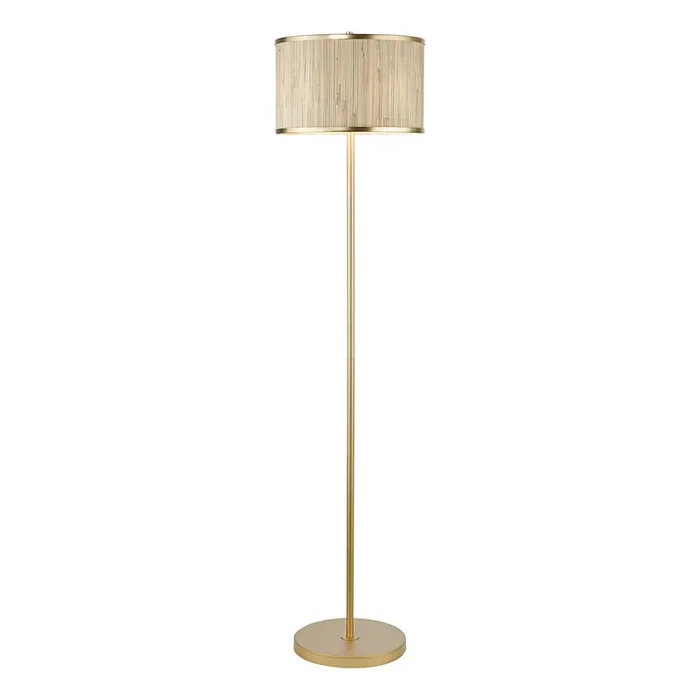 3 Light Floor lamp Gold Leaf and Seagrass Drum Shade (0183FEN4935)
