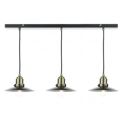 3 Light Industrial Vintage Bar Antique Brass and Black (0183HAN0354)