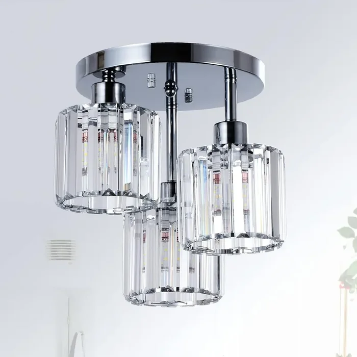 3-Light Modern Semi Flush White Crystal Chandeliers