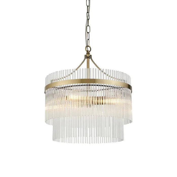 3 Light Pendant in Antique Brass with Clear Glass Rods (0711MAR99167)