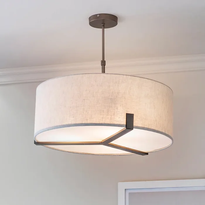 3 Light Pendant in Brushed Bronze with Natural Linen Shade (0711HAY72635)