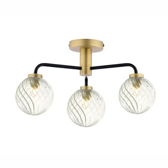 3 Light Semi Flush Antique Brass Clear Ribbed Glass (0183LAI535403)