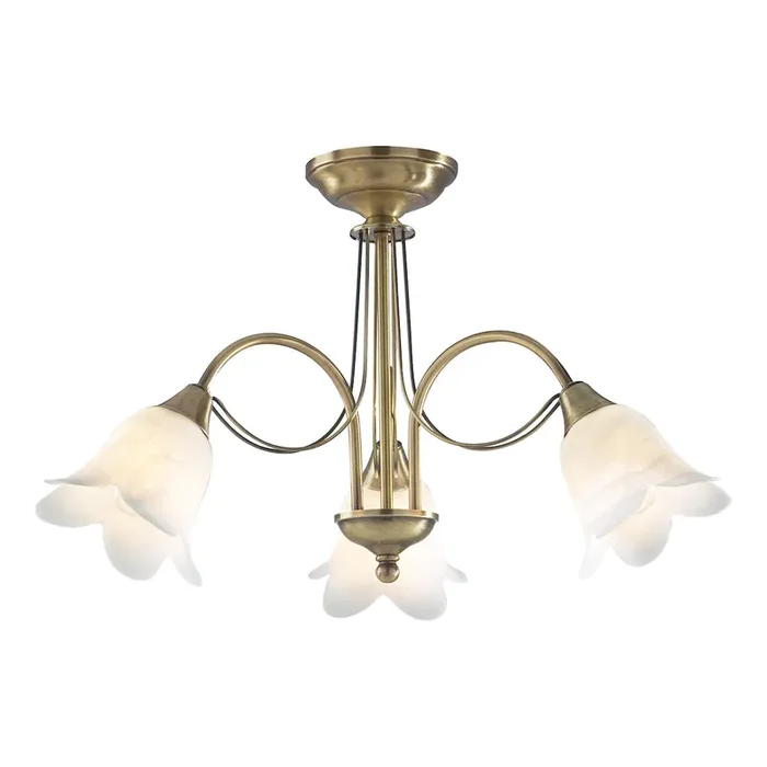 3 Light Semi Flush Antique Brass complete with Alabaster Glass (0183DOU0375)