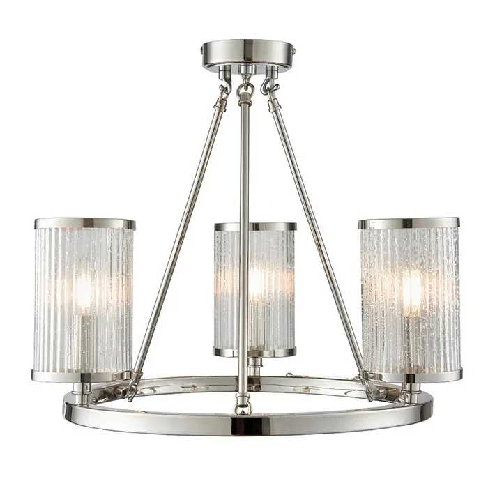 3 Light Semi Flush in Bright Nickel and Ribbed Glass (0711EAS76261)