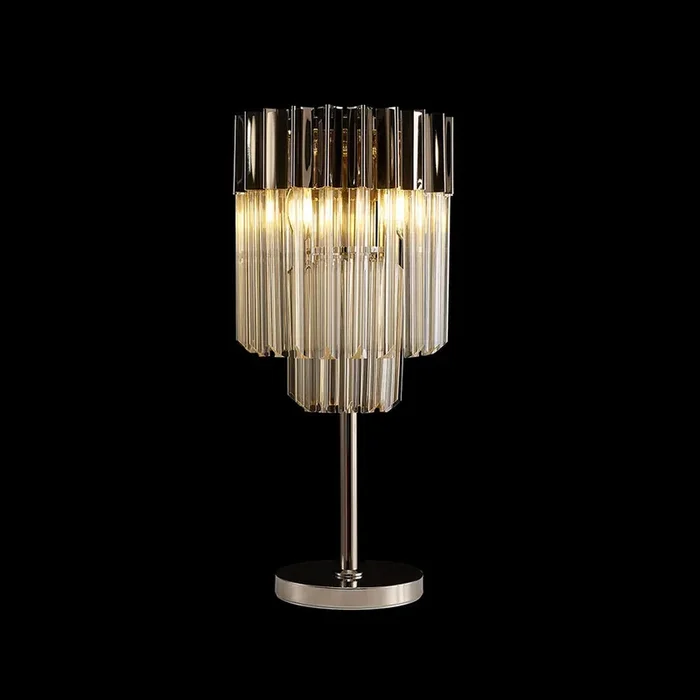 3 Light Table Lamp in Polished Nickel finish with Cognac Sculpted Glass (1230GEN66F)