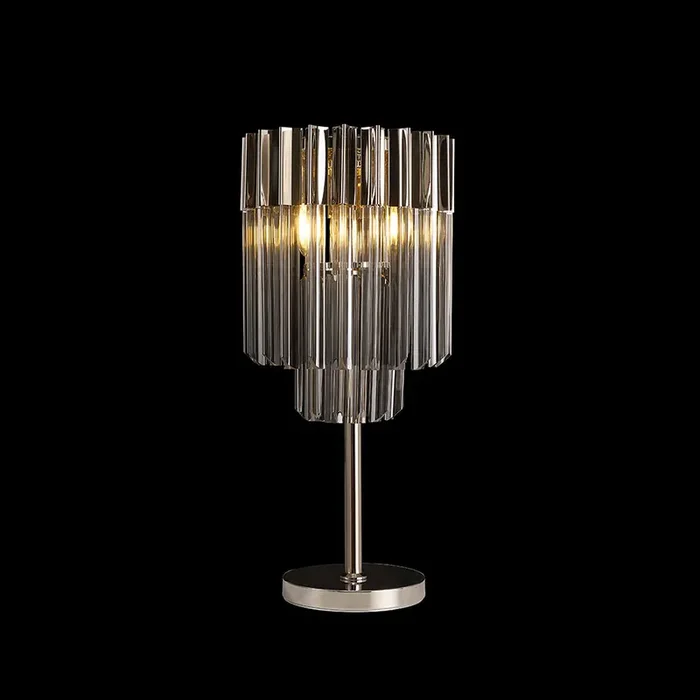 3 Light Table Lamp in Polished Nickel finish with Smoked Sculpted Glass (1230GEN66G)