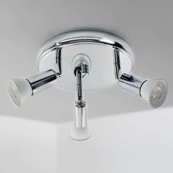 3 Way Chrome LED Round Ceiling Spotlight with Swivel Head, Modern Adjustable Ceiling Light with 3 x 5W GU10 LED Bulbs, Warm White 3000K for Kitchen, Living Room, Bedroom