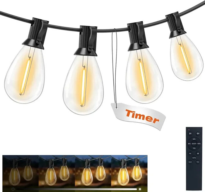 30FT 9M Outdoor Festoon Lights – Mains Powered, Dimmable with Remote, 8+1 LED S14 Shatterproof Bulbs, Timer, Waterproof