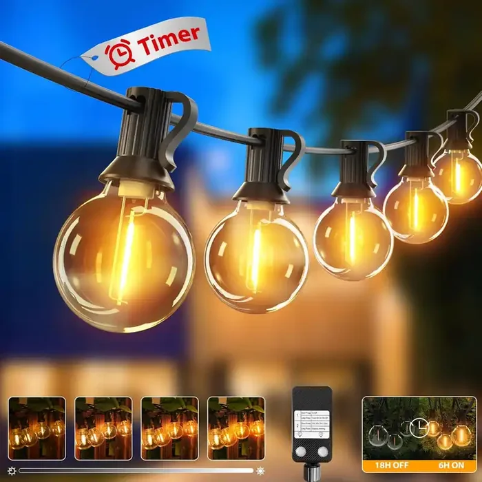 36M Outdoor Festoon Lights Mains Powered – Timer & Dimmable, 50+3 Shatterproof G40 LED Bulbs, Waterproof Garden String Lights for Patio, Yard, Wedding & Christmas