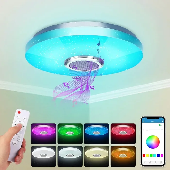 36W LED Ceiling Light with Bluetooth Speaker – Ø30cm RGBW Colour Changing, APP & Remote Control, Adjustable Brightness, Music Mode, Timer Function