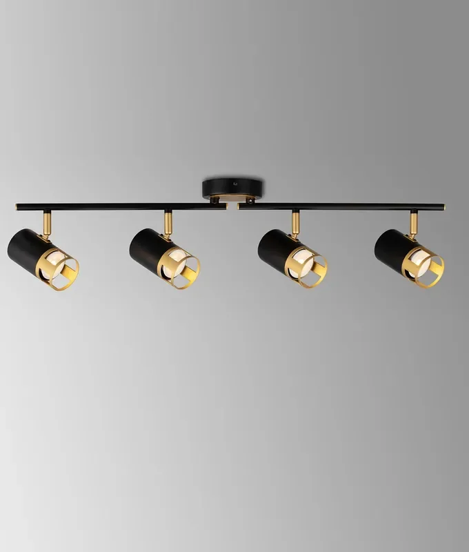 4 Light Linear Bar Spotlight – Black & Painted Gold