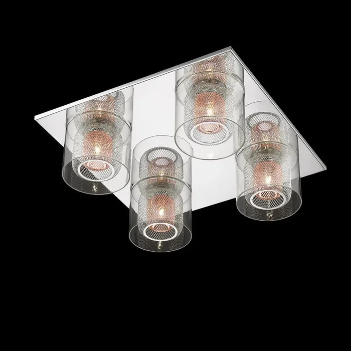 4 light square semi flush pendant Glass Copper Mesh in Chrome (0268LAU04SF)
