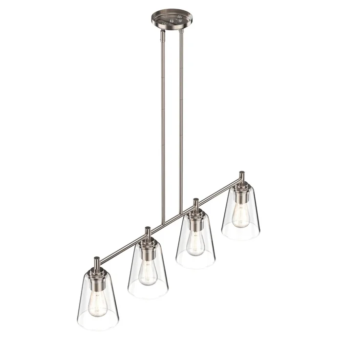 4-Lights Island Linear Pendant Light with Clear Glass Shade, E26 Base, UL Listed for Damp Location – Brushed Nickel