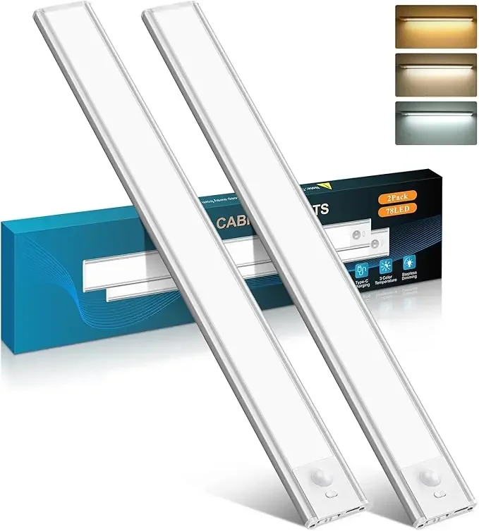 40cm Under Cabinet Kitchen Lights with Motion Sensor – 2 Pack Rechargeable Dimmable LEDs