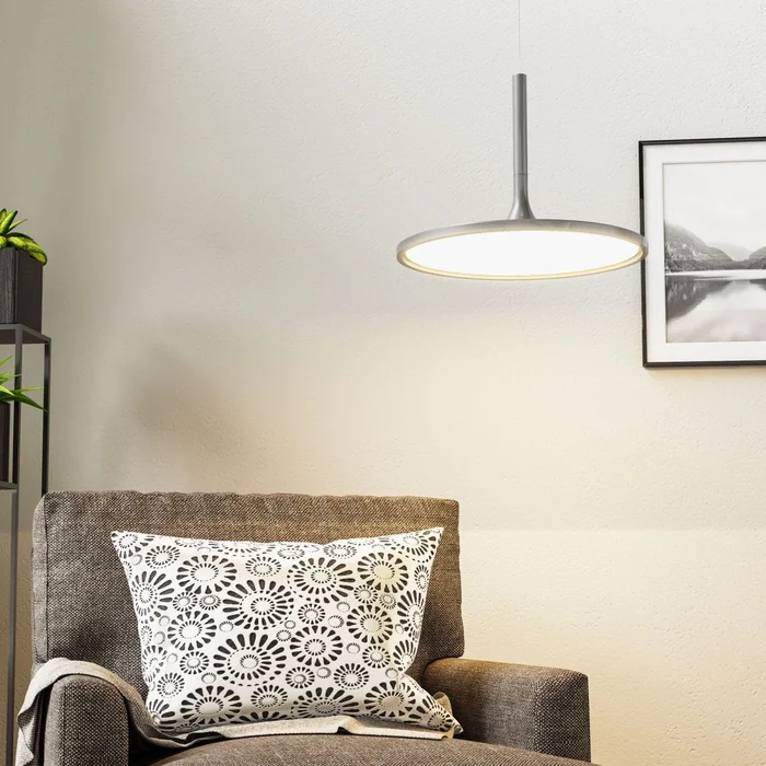 41W Round Plate Pendant Light, 3000K, 2225LM, Diameter 17.3″ x 55″H, Dimmable, Home Office Lighting – Sand White