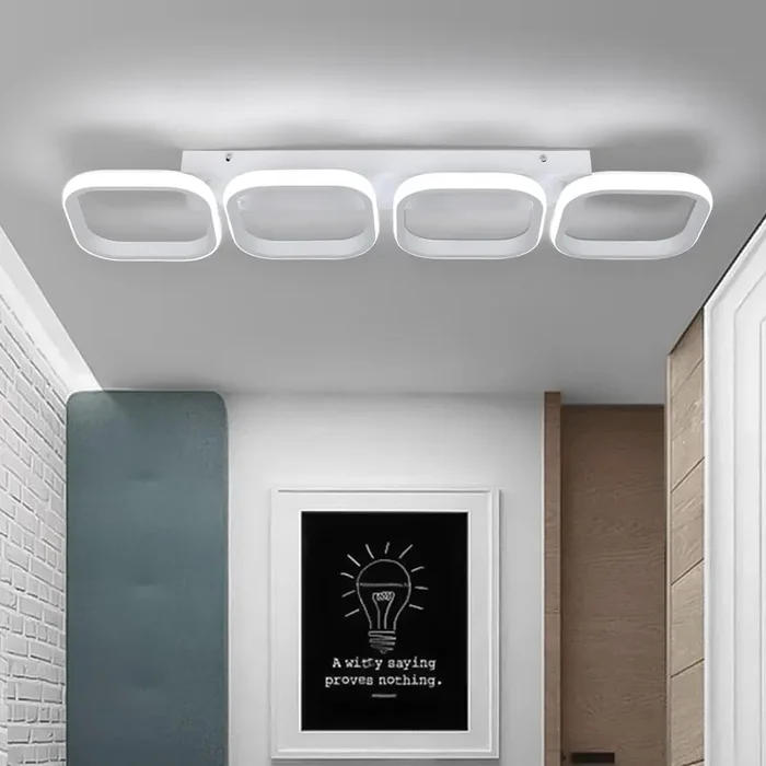 44W Modern LED Ceiling Light – 4 Square White Flush Mount Fixture – Cool White Indoor Lighting for Bedroom, Kitchen & Living Room