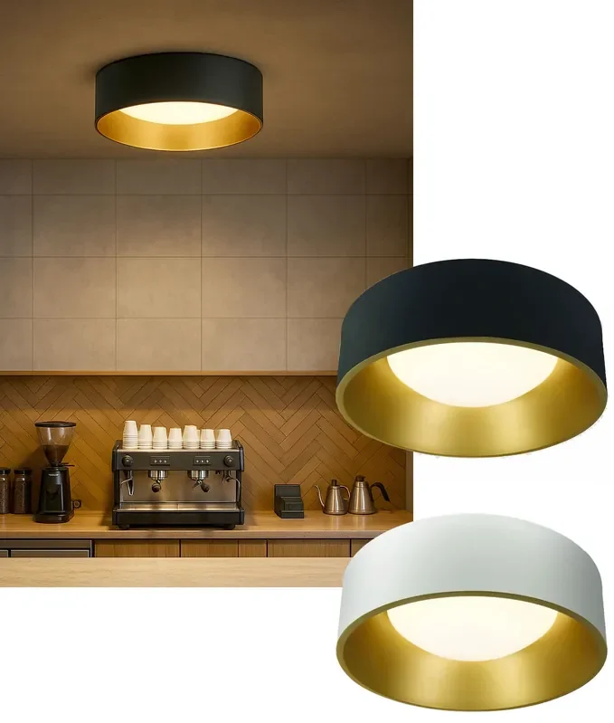 48cm Round Surface-Mounted LED Ceiling Light Lined in Gold with an Opal Diffuser