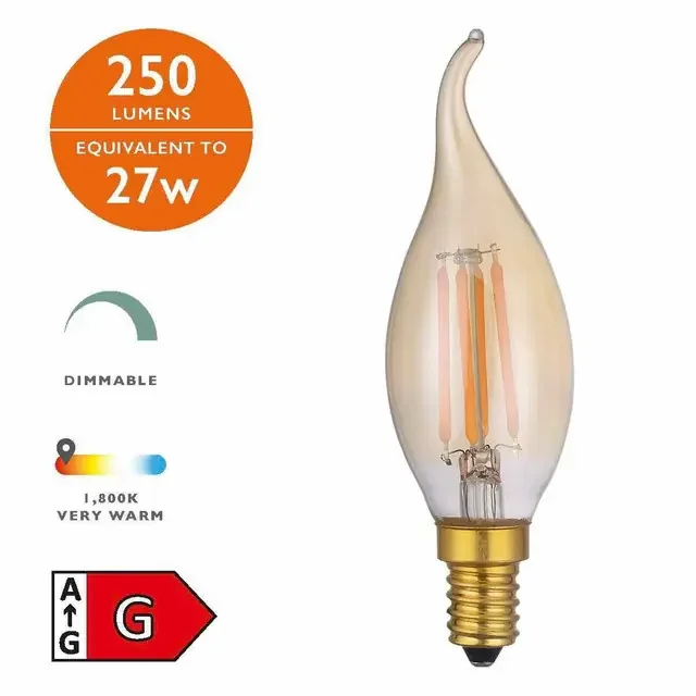 4w E14 1800K (Very Warm White) Dimmable Vintage Decorative LED Candle Bulb
