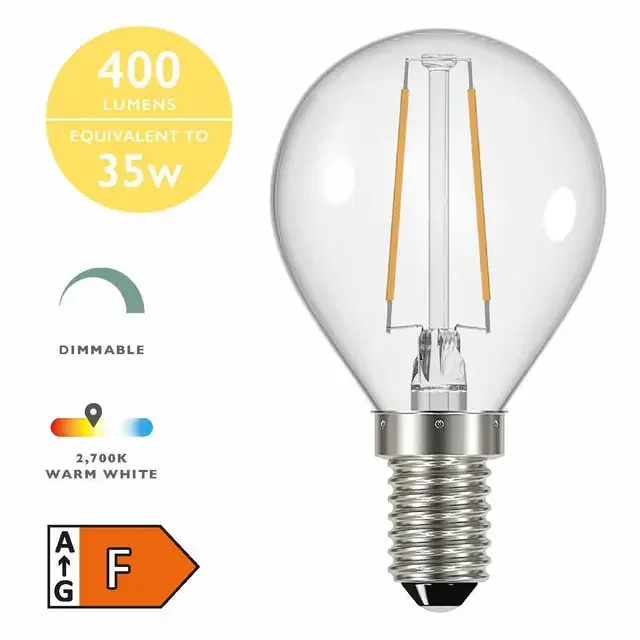 4w E14 2700k (Warm White) Dimmable Filament LED Golf Ball Bulb