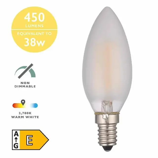 4w E14 2700K (Warm White) Dimmable Frosted LED Candle Bulb