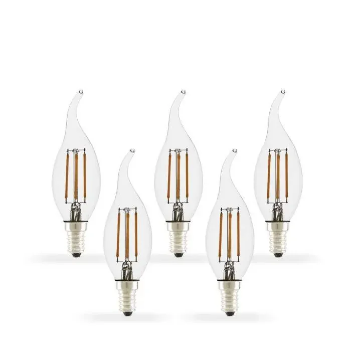 4W Warm White Dimmable LED Decorative Filament Bent Tip Candle Bulb – Small Screw Cap – Pack of 5 – Online Lighting