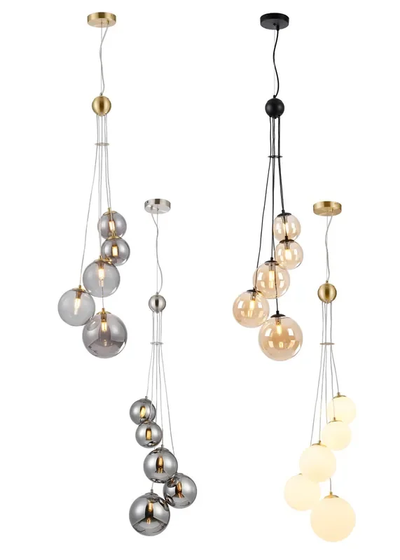 5 Flex Cluster Pendant with Globe Glass – 3 Finishes