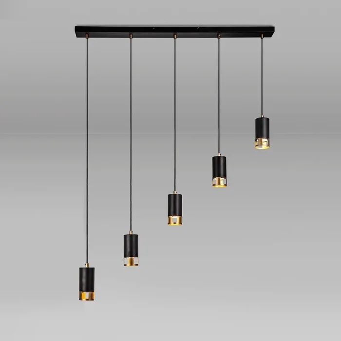 5 Light Bar Linear Pendant, GU10, Black/Painted Gold (1230BRE10B)