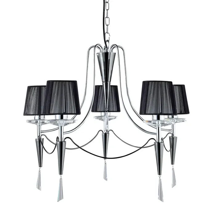5 Light Ceiling Pendant – Chrome/Crystal and Black Shades (0483DUC20855CC)