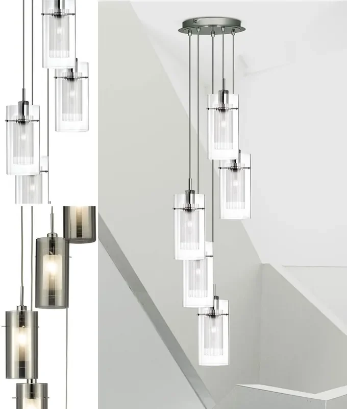 5 Light Cluster Pendant with Smoke or Clear Glass Shades