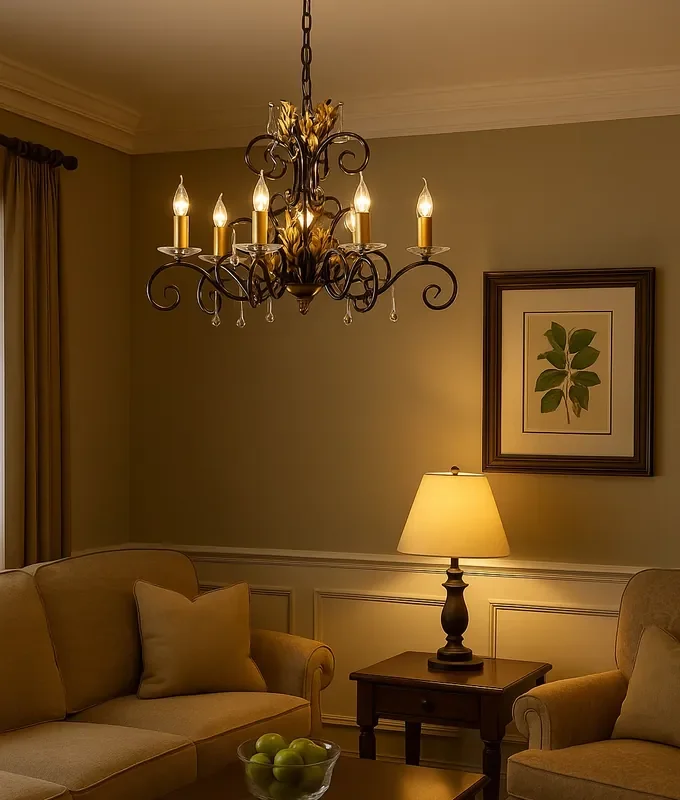 5 Light Elegant Rococo Style Chandeliers – Crystal Adorned