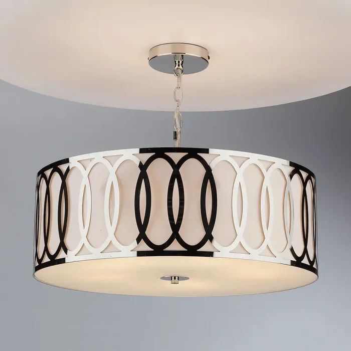 5 Light Pendant – Polished Chrome and White Faux Silk Inner Shade (0183ACU0550)