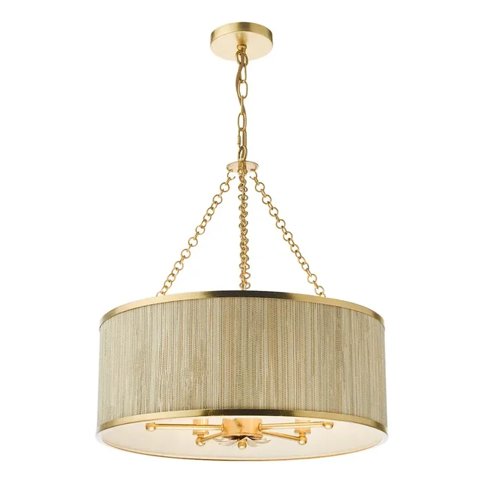 5 Light Pendant Gold Leaf and Seagrass Drum Shade (0183FEN0535)