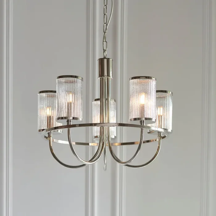 5 Light Pendant in Bright Nickel with Bubble Glass (0711HEN100014)