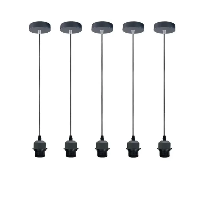 5 Pack Industrial Grey Pendant Light Fittings – Without Bulbs