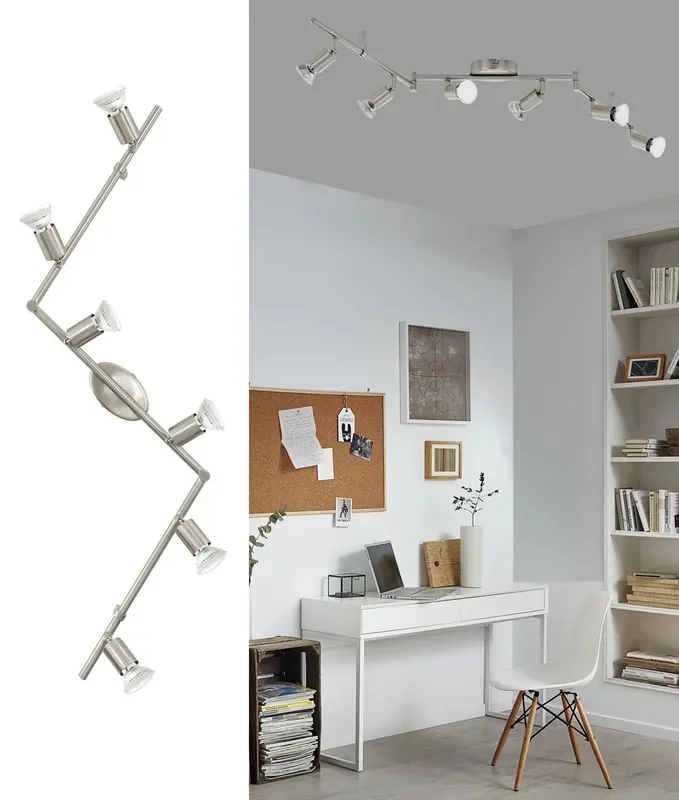 6 Lamp Adjustable Light Bar in Satin Nickel for GU10 LED Mains Lamps